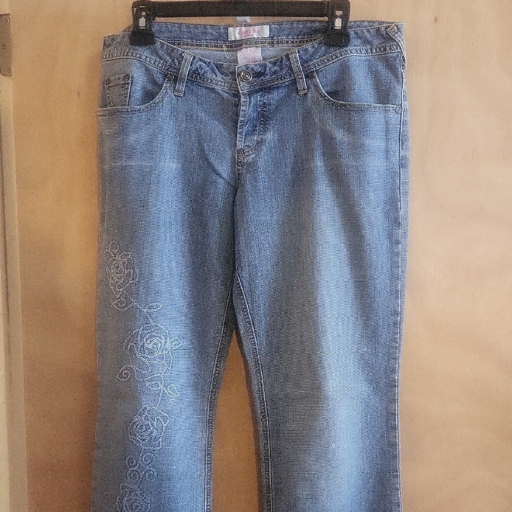 Xhilaration Blue Straight Leg Jeans with Floral Embroidery
